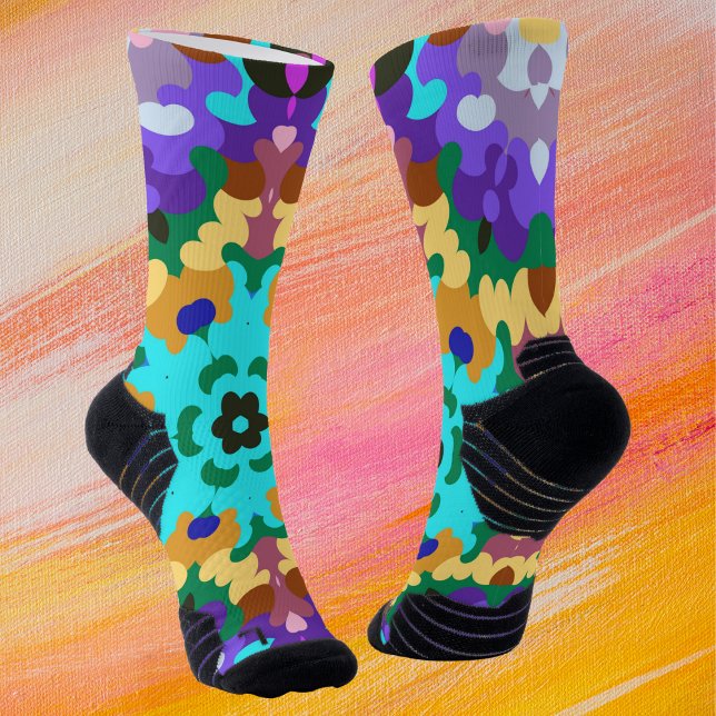 Retro Mandala Blue Purple and Yellow Socks (Creator Uploaded)