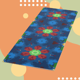 Retro Mandala Blue Red and Green Yoga Mat