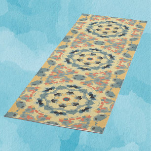 Retro Mandala Blue Yellow and Red Yoga Mat
