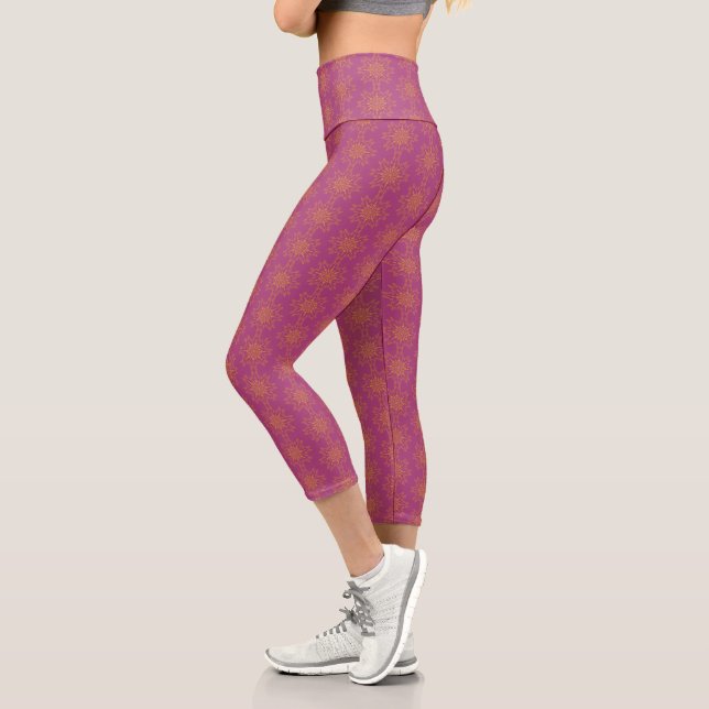 Retro Mandala Boysenberry High Waisted Capris (Left)