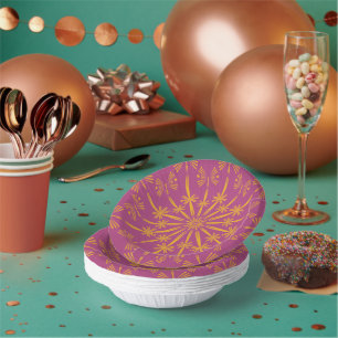 Retro Mandala Boysenberry Paper Bowls Paper Plate