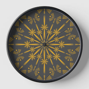 Retro Mandala Dusk Wood Framed Clock