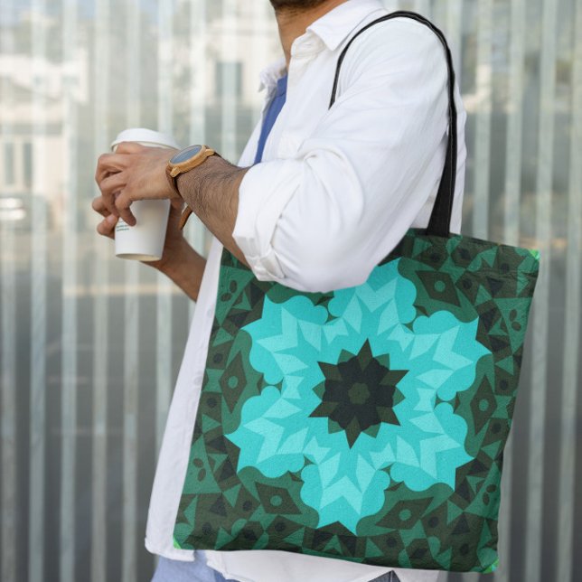 Retro Mandala Flower Blue and Green Tote Bag (Creator Uploaded)