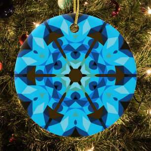 Retro Mandala Flower Blue and Orange Ceramic Ornament