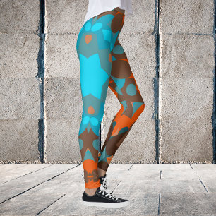 Retro Mandala Flower Blue and Orange Leggings