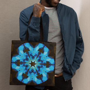 Retro Mandala Flower Blue and Orange Tote Bag