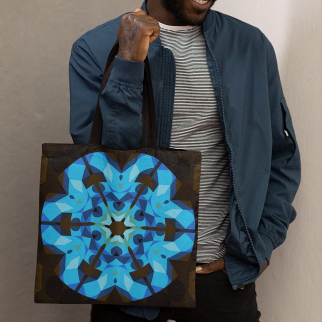 Retro Mandala Flower Blue and Orange Tote Bag (Creator Uploaded)