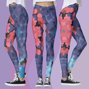 Retro Mandala Flower Blue and Pink Leggings