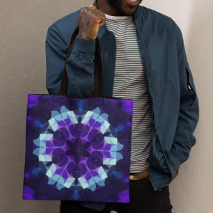 Retro Mandala Flower Blue and Purple Tote Bag