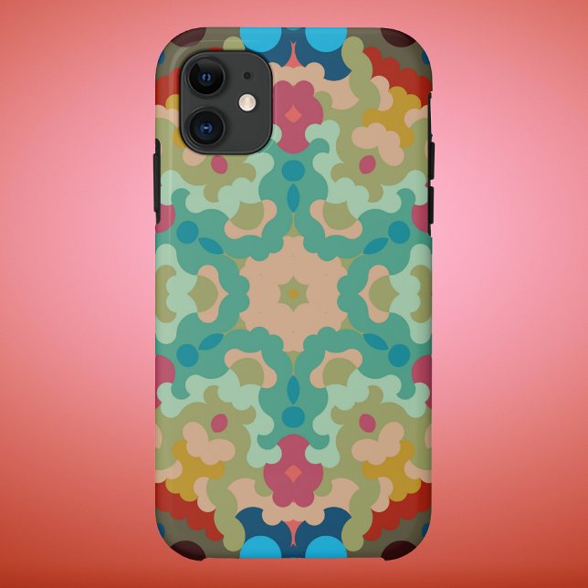 Retro Mandala Flower Blue Green and Pink Case-Mate iPhone Case (Creator Uploaded)