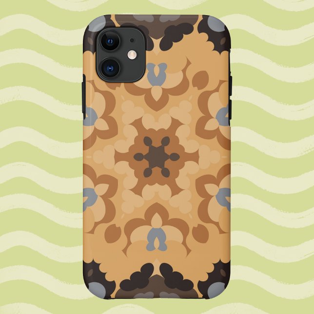 Retro Mandala Flower Blue Orange and Brown Case-Mate iPhone Case (Creator Uploaded)