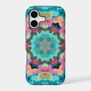 Retro Mandala Flower Blue Pink and Green
