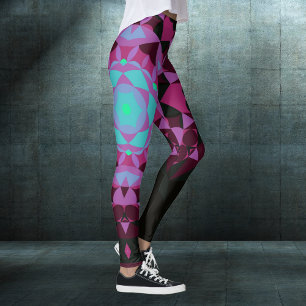 Retro Mandala Flower Blue Purple and Black Leggings