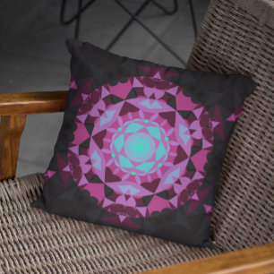 Retro Mandala Flower Blue Purple and Black Throw Pillow