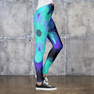 Retro Mandala Flower Blue Purple and Green Leggings