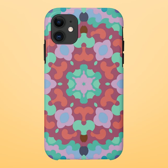 Retro Mandala Flower Blue Red and Teal Case-Mate iPhone Case (Creator Uploaded)
