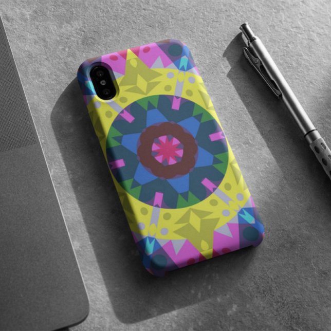 Retro Mandala Flower Blue Yellow and Pink Case-Mate iPhone Case (Creator Uploaded)