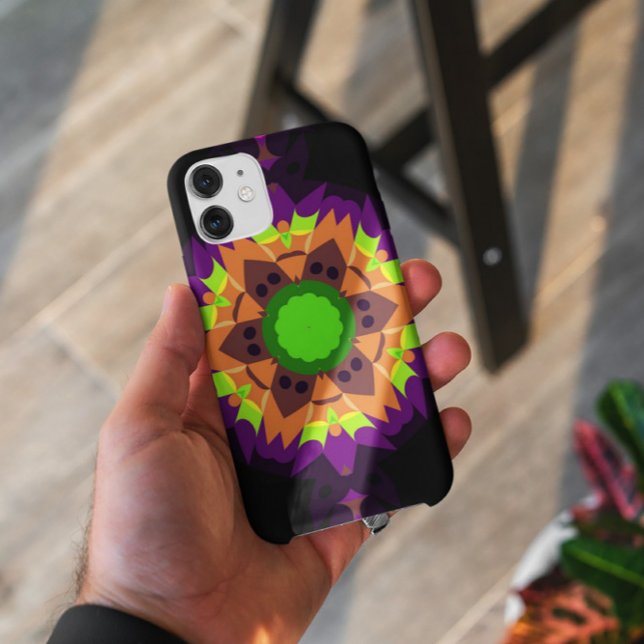 Retro Mandala Flower Green Orange and Purple Case-Mate iPhone Case (Creator Uploaded)