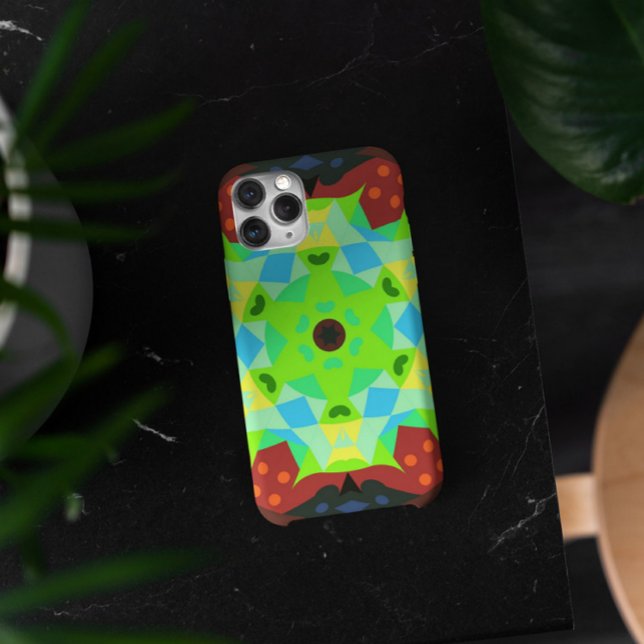 Retro Mandala Flower Green Red and Blue Case-Mate iPhone Case (Creator Uploaded)