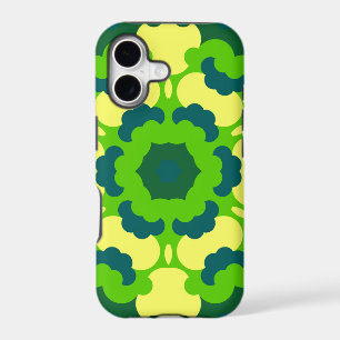 Retro Mandala Flower Green Yellow and Blue
