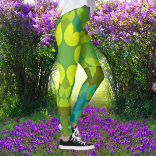 Retro Mandala Flower Green Yellow and Blue Leggings