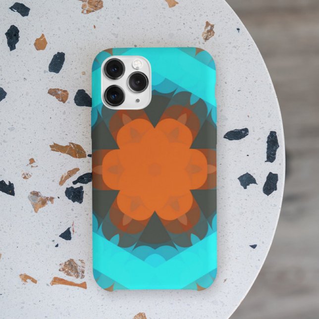 Retro Mandala Flower Orange and Blue Case-Mate iPhone Case (Creator Uploaded)