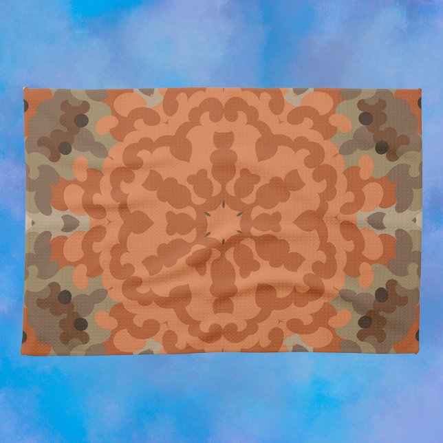 Retro Mandala Flower Orange and Tan Kitchen Towel (Creator Uploaded)