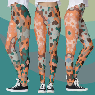 Retro Mandala Flower Orange Blue and Brown Leggings