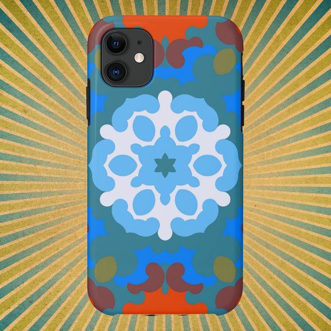 Retro Mandala Flower Orange White and Blue Case-Mate iPhone Case (Creator Uploaded)