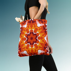 Retro Mandala Flower Orange White and Yellow Tote Bag