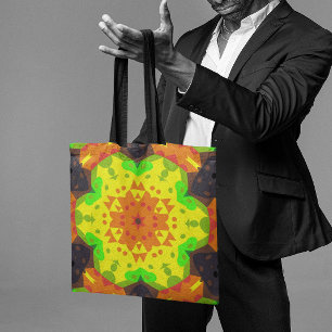 Retro Mandala Flower Orange Yellow and Green Tote Bag