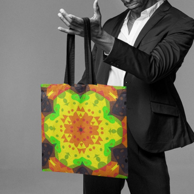 Retro Mandala Flower Orange Yellow and Green Tote Bag (Creator Uploaded)