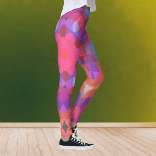 Retro Mandala Flower Pink Blue and Purple Leggings