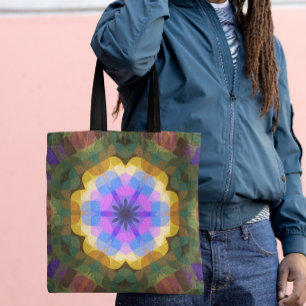 Retro Mandala Flower Pink Blue and Yellow Tote Bag