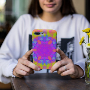 Retro Mandala Flower Pink Green and Blue iPhone 11 Case
