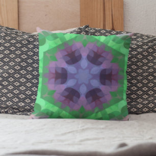 Retro Mandala Flower Purple and Green Throw Pillow