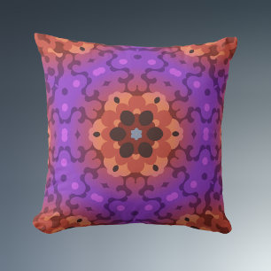 Retro Mandala Flower Purple and Red Throw Pillow