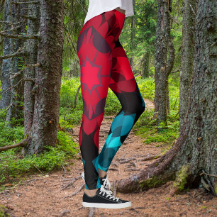 Retro Mandala Flower Red and Blue Leggings