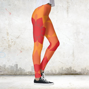 Retro Mandala Flower Red and Orange Leggings