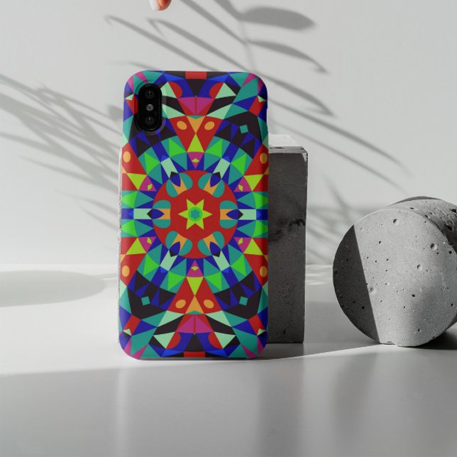 Retro Mandala Flower Red Green and Blue Case-Mate iPhone Case (Creator Uploaded)