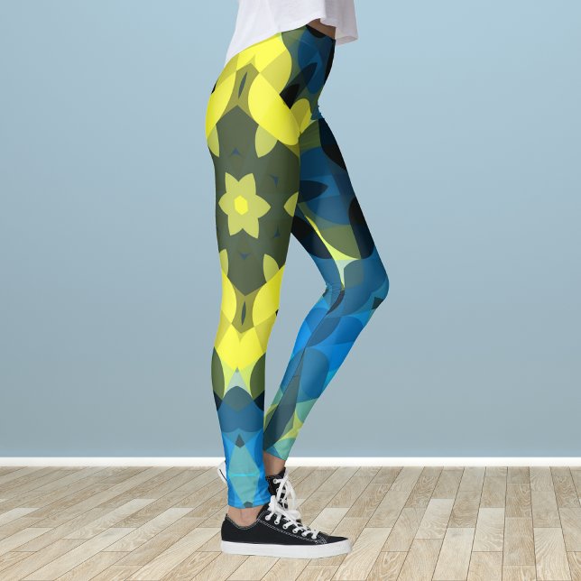 Retro Mandala Flower Yellow and Blue Leggings (Creator Uploaded)