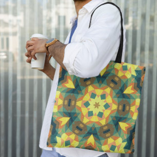 Retro Mandala Flower Yellow Green and Orange Tote Bag