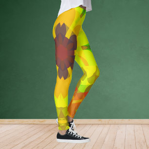 Retro Mandala Flower Yellow Orange and Green Leggings