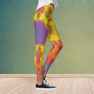 Retro Mandala Flower Yellow Orange and Purple Leggings