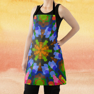 Retro Mandala Green Blue and Pink Apron