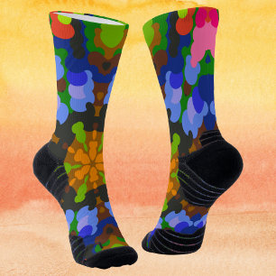 Retro Mandala Green Blue and Pink Socks