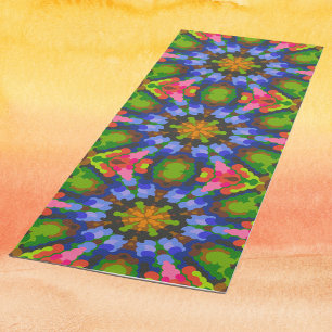 Retro Mandala Green Blue and Pink Yoga Mat