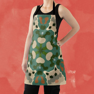 Retro Mandala Green Brown and Orange Apron