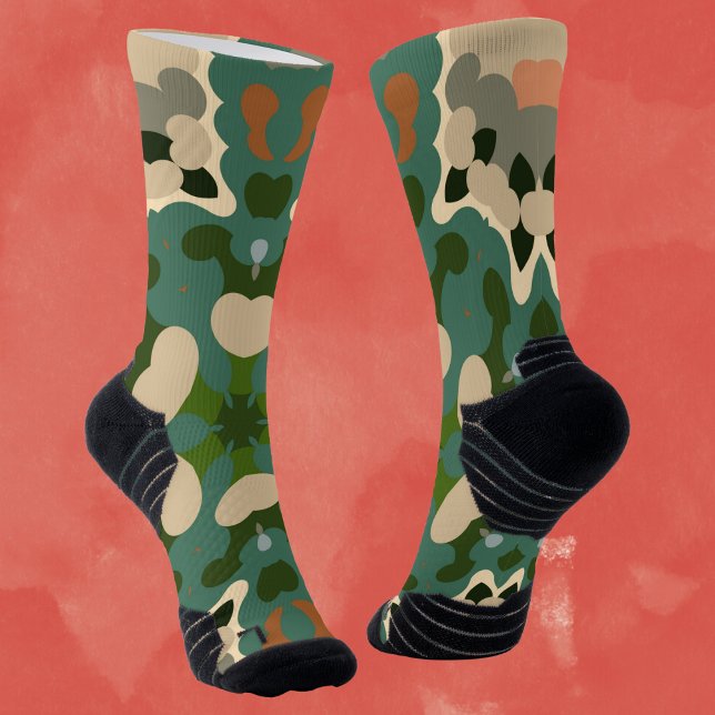 Retro Mandala Green Brown and Orange Socks (Creator Uploaded)