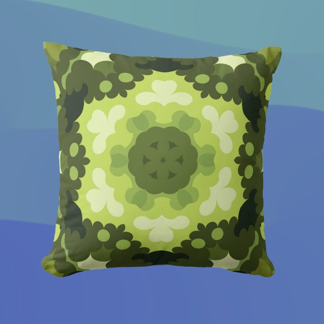 Retro Mandala Green Throw Pillow (Creator Uploaded)